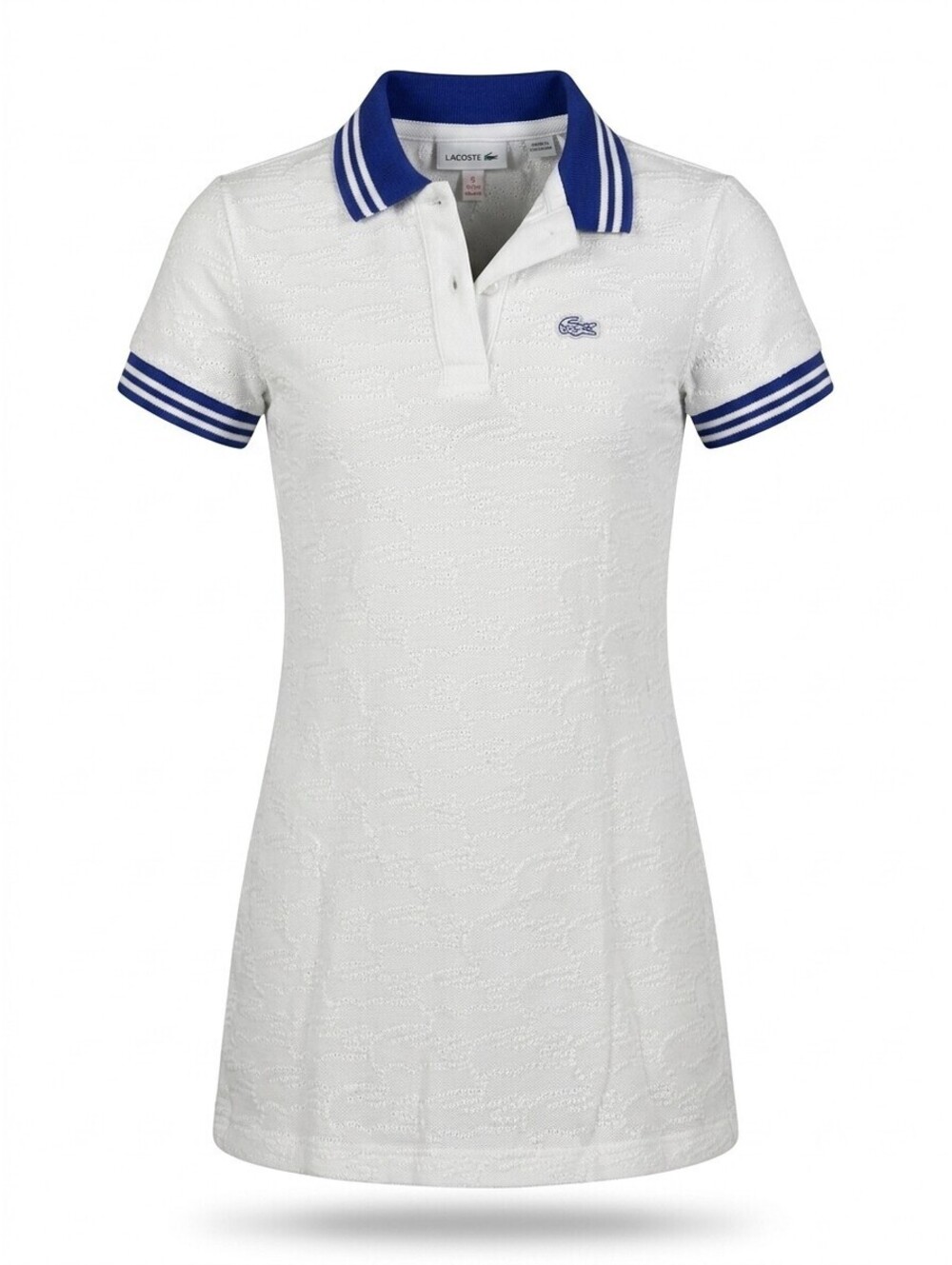 Lacoste Girls Polo Dress Kids Size 5 White Cobalt Blue Striped Cotton Preppy EUC
